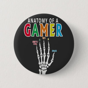 Badge Rond 5 Cm Anatomie D'Un Gamer Skeleton Main Funny bouton