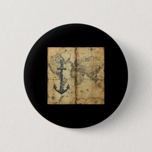 Badge Rond 5 Cm Ancienne Ancre de Voilier Pirate Naustique Océan M