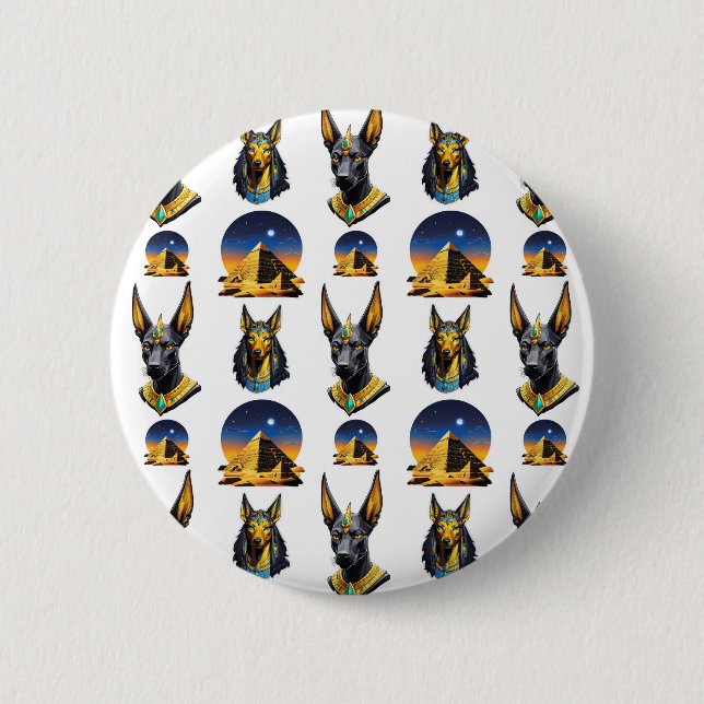 Badge Rond 5 Cm Ancienne Egypte Pyramide Anubis Motif Design (Devant)