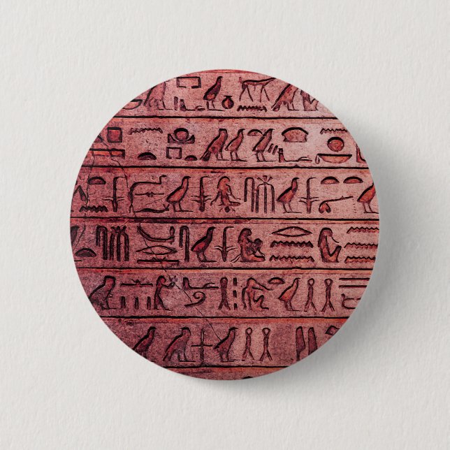 Badge Rond 5 Cm Ancient Egyptian Hieroglyphs Red (Devant)