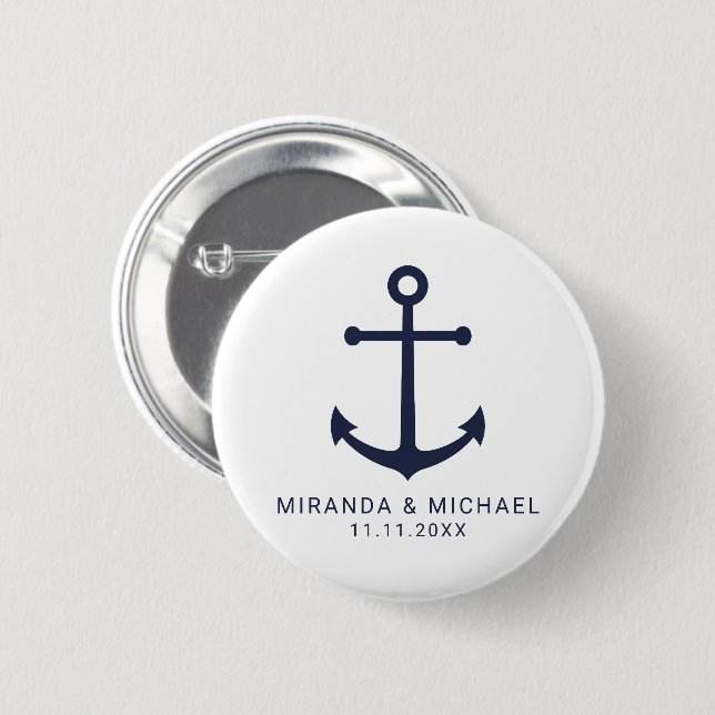 Badge Rond 5 Cm Ancre bleu marine moderne mariage Faveur (Devant & derrière)