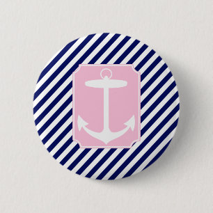 Badge Rond 5 Cm Ancre bleue et rose