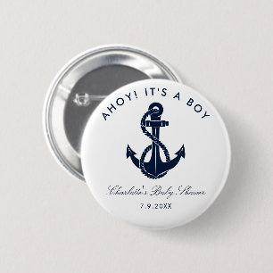 Badge Rond 5 Cm Ancre Bleue Marine Baby shower Nautique Personnali