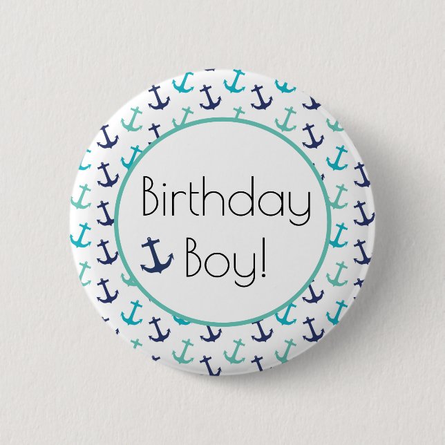 Badge Rond 5 Cm Ancre Bleue Nautique (Devant)