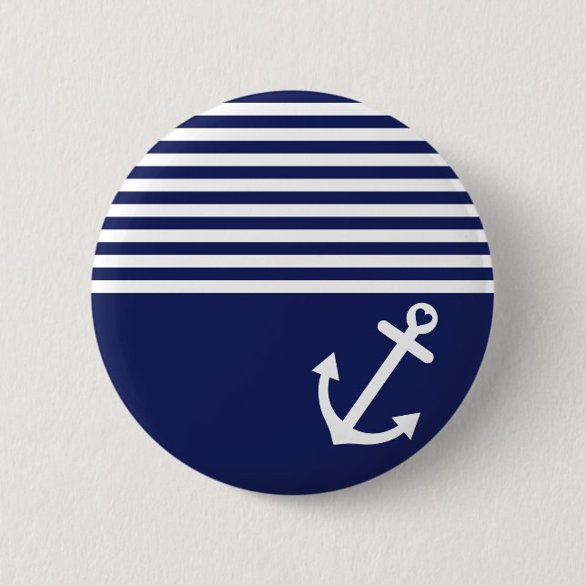 Badge Rond 5 Cm Ancre d'amour de bleu marine nautique (Devant)