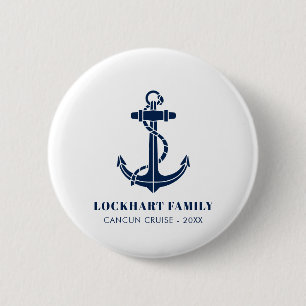 Badge Rond 5 Cm Ancre de bateau nautique famille croisière personn