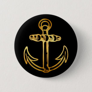 BADGE ROND 5 CM ANCRE DE BATEAUX D'OR