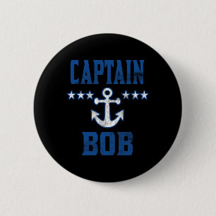 Badge Rond 5 Cm Ancre de capitaine Bob bleu vintage de navigation
