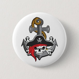 Badge Rond 5 Cm Ancre du crâne pirate