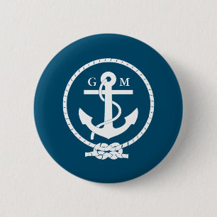 Badge Rond 5 Cm Ancre et ligne nautiques vintages faites sur