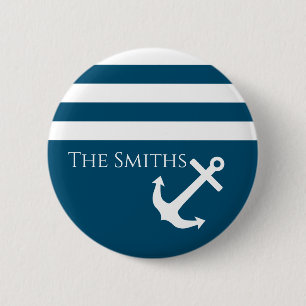 Badge Rond 5 Cm Ancre et rayures minimalistes Nautiques