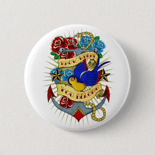 Badge Rond 5 Cm Ancre, hirondelle et roses
