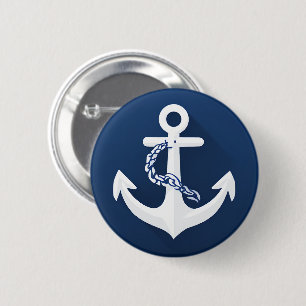 Badge Rond 5 Cm Ancre Nautionique Voile Bateau Blanc Bleu Marine