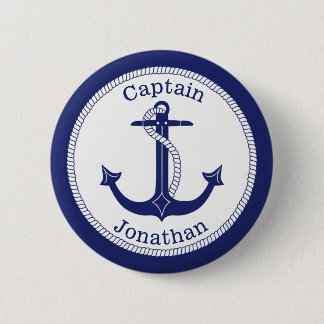 Badge Rond 5 Cm Ancre nautique Capitaine de marine Personnalisé