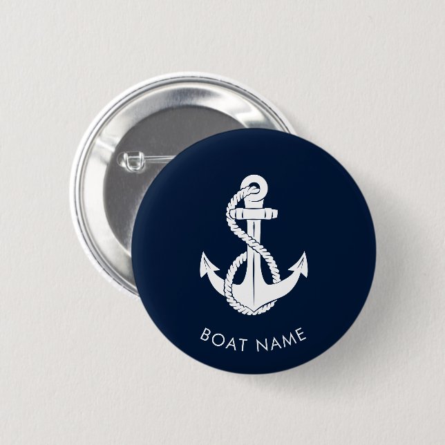 Badge Rond 5 Cm Ancre nautique Marine Blue Boat Nom Custom Swag (Devant & derrière)
