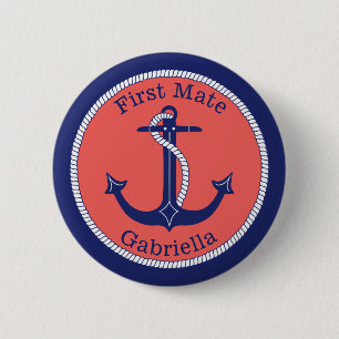Badge Rond 5 Cm Ancre nautique Marine Coral First Mate Personnalis