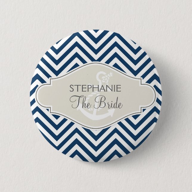 Badge Rond 5 Cm Ancre nautique moderne Preppy Chevron Stripe (Devant)