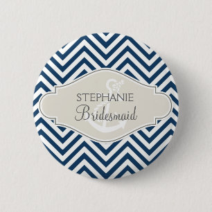 Badge Rond 5 Cm Ancre nautique moderne Preppy Chevron Stripe
