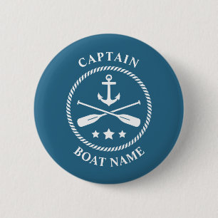 Badge Rond 5 Cm Ancre nautique Oars Capitaine Nom du bateau Bleu