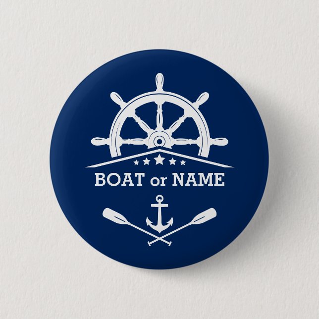 Badge Rond 5 Cm Ancre nautique Oars Helm Votre nom ou Bateau Marin (Devant)
