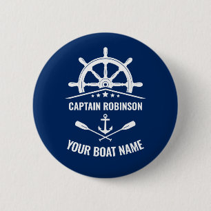 Badge Rond 5 Cm Ancre nautique Oars Helmer Capitaine et nom du bat
