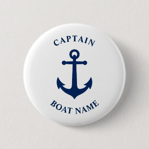 Badge Rond 5 Cm Ancre nautique Vintage Capitaine Nom de bateau Mar