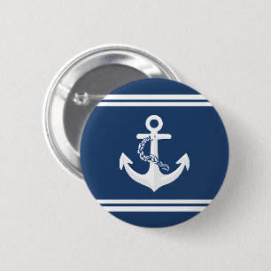 Badge Rond 5 Cm Ancre nautique voile nautisme blanc bleu marine
