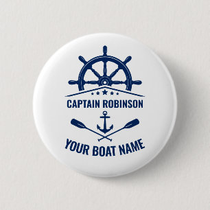 Badge Rond 5 Cm Ancre nautique Voitures Roue Capitaine et nom du b