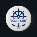 Badge Rond 5 Cm Ancres nautiques Oars Helm Votre nom ou Bateau Bla<br><div class="desc">Bateau nautique,  roue de navire - Helm et voitures croisées avec votre nom personnalisé ou nom de bateau sur un bouton élégant.</div>