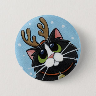Badge Rond 5 Cm Andouillers de port de renne de chat - bouton
