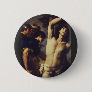 Badge Rond 5 Cm Andrea Vaccaro : Saint Sébastien Art baroque fin