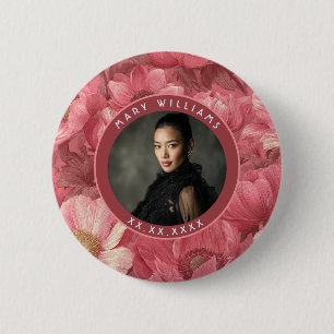 Badge Rond 5 Cm Anémones roses cadeau d'anniversaire pour fille
