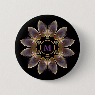 Badge Rond 5 Cm Ange Abstraite ailes Mandala Monogramme fractal
