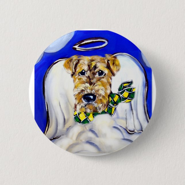 Badge Rond 5 Cm Ange Airedale Terrier (Devant)