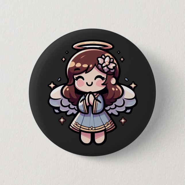 Badge Rond 5 Cm Ange Anime Cherubic - angélique, kawaii, (Devant)