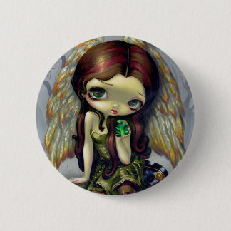 Badge Rond 5 Cm "Ange avec le bouton d'émeraudes"