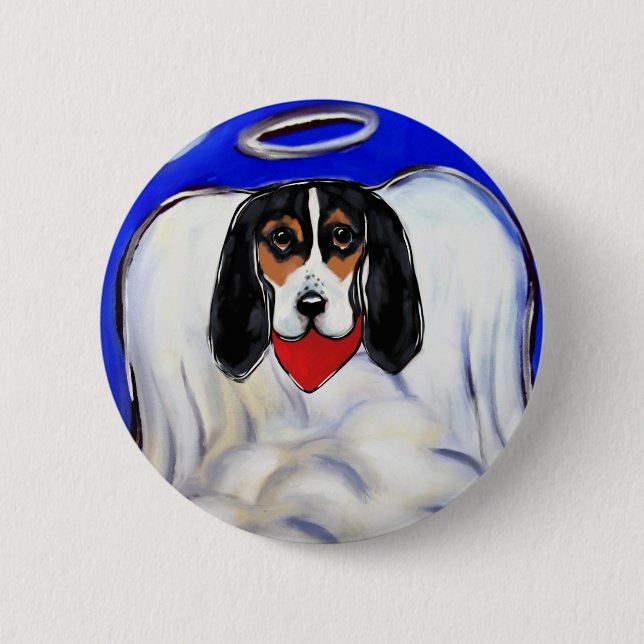 Badge Rond 5 Cm Ange Basset Hound (Devant)