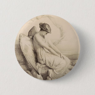 Badge Rond 5 Cm ange chrétien assis sur une pierre