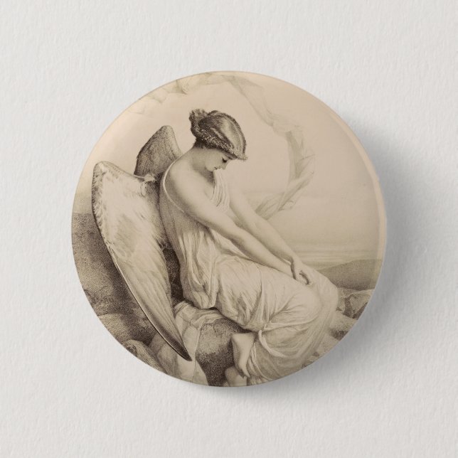 Badge Rond 5 Cm ange chrétien assis sur une pierre (Devant)