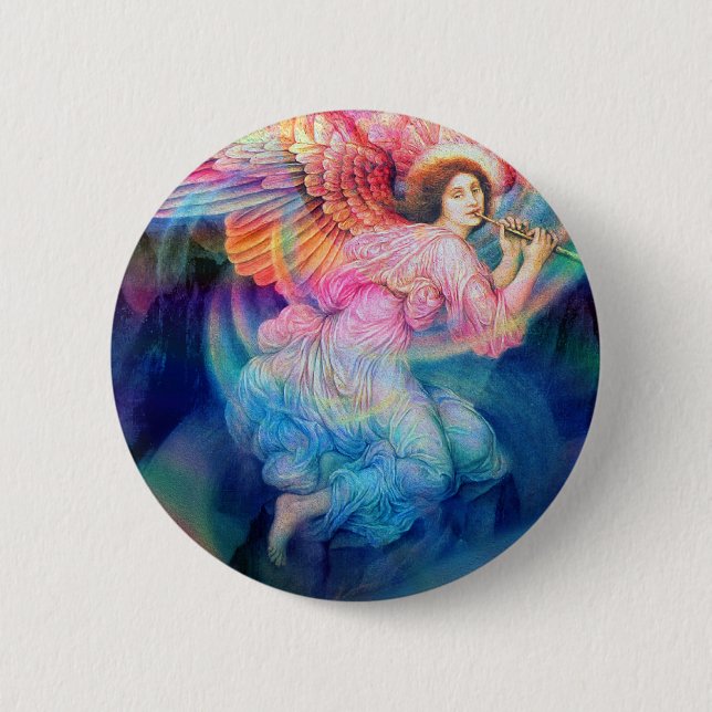 Badge Rond 5 Cm Ange d'arc-en-ciel (Devant)