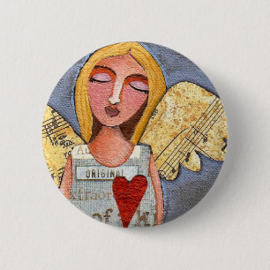 Badge Rond 5 Cm Ange de coeur - bouton angélique
