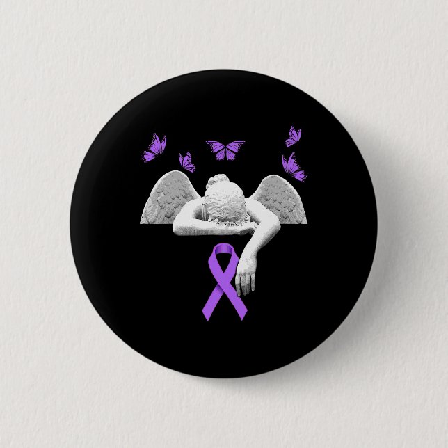 Badge Rond 5 Cm Ange de sensibilisation Papillon ruban violet  (Devant)