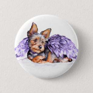 Badge Rond 5 Cm Ange de Yorkshire Terrier Yorkie