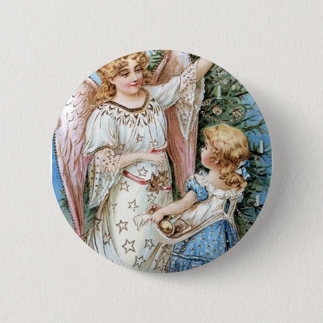 Badge Rond 5 Cm Ange et enfant de Noël (Devant)