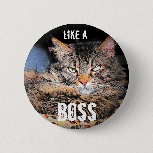 Badge Rond 5 Cm Ange grincheux, comme un chat Meme de patron (Devant)