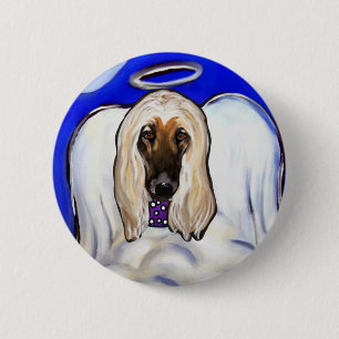 Badge Rond 5 Cm Ange Lévrier Afghan