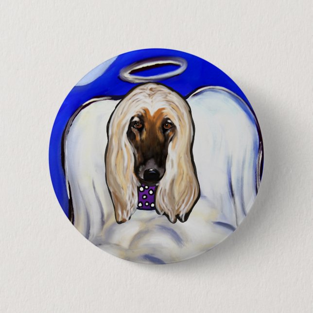Badge Rond 5 Cm Ange Lévrier Afghan (Devant)