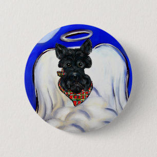 Badge Rond 5 Cm Ange Terrier Écossais Noir