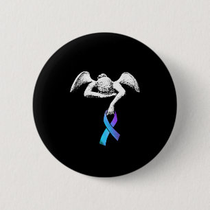 Badge Rond 5 Cm Angel détient Turquoise Ribbon Prévention du sui