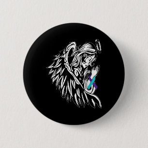 Badge Rond 5 Cm Angel détient Turquoise Ribbon Prévention du suici